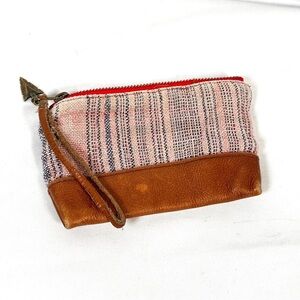 Vaalbara Designs Leather Woven Coin Pouch Boho Handmade Wristlet Pink Brown